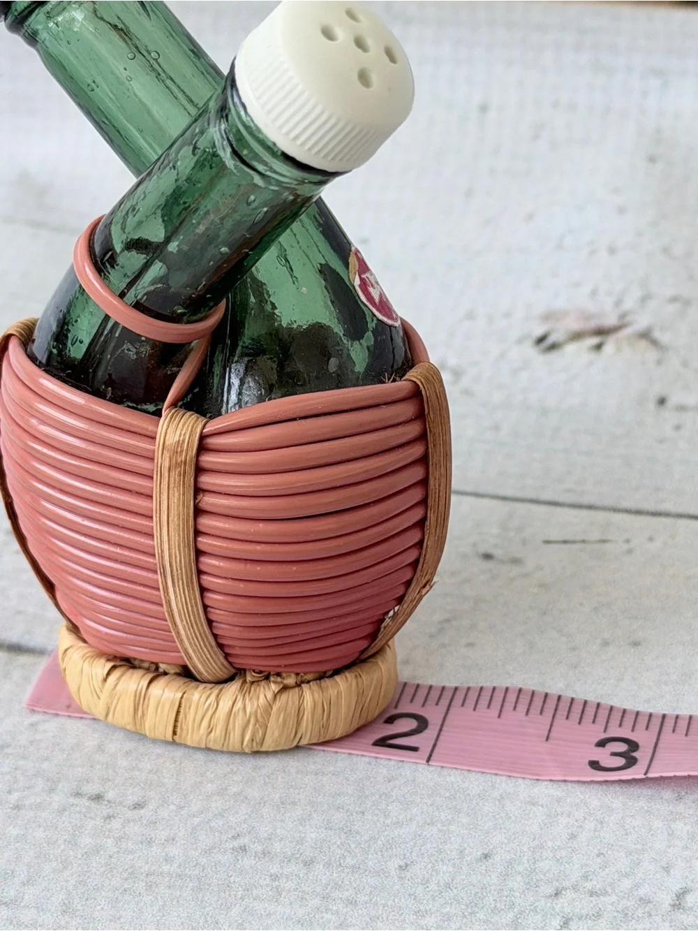 Handwoven Pink Wicker Salt & Pepper Bottle Holder